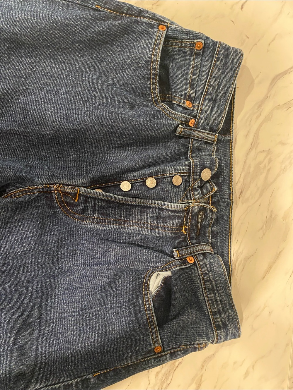 Levi's High-Rise Button-Fly Jeans in Medium Blue Denim